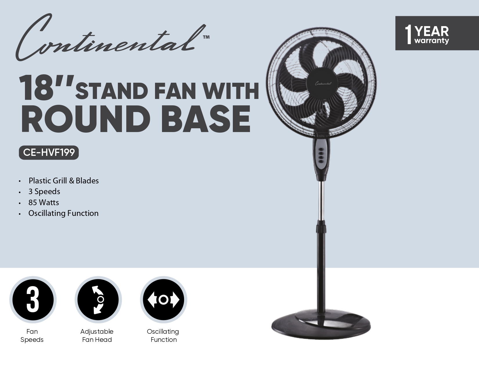 18’’STAND FAN WITH ROUND BASE