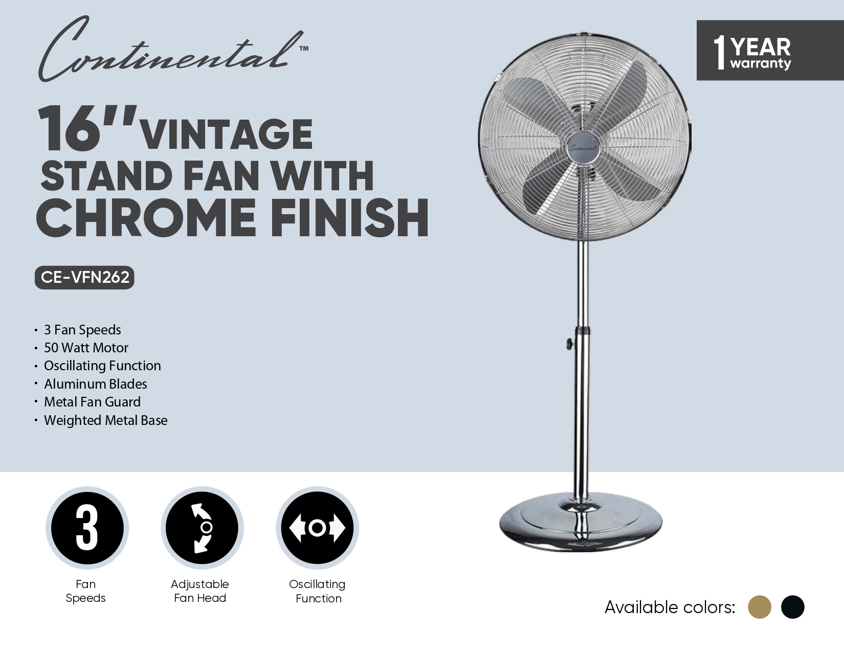 16’’VINTAGE STAND FAN WITH CHROME FINISH