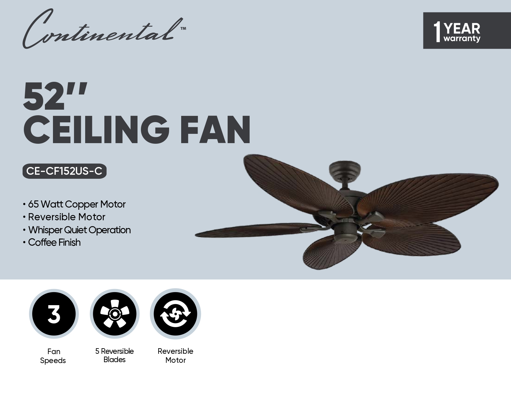 52" Ceiling Fan w/ Pull Chain