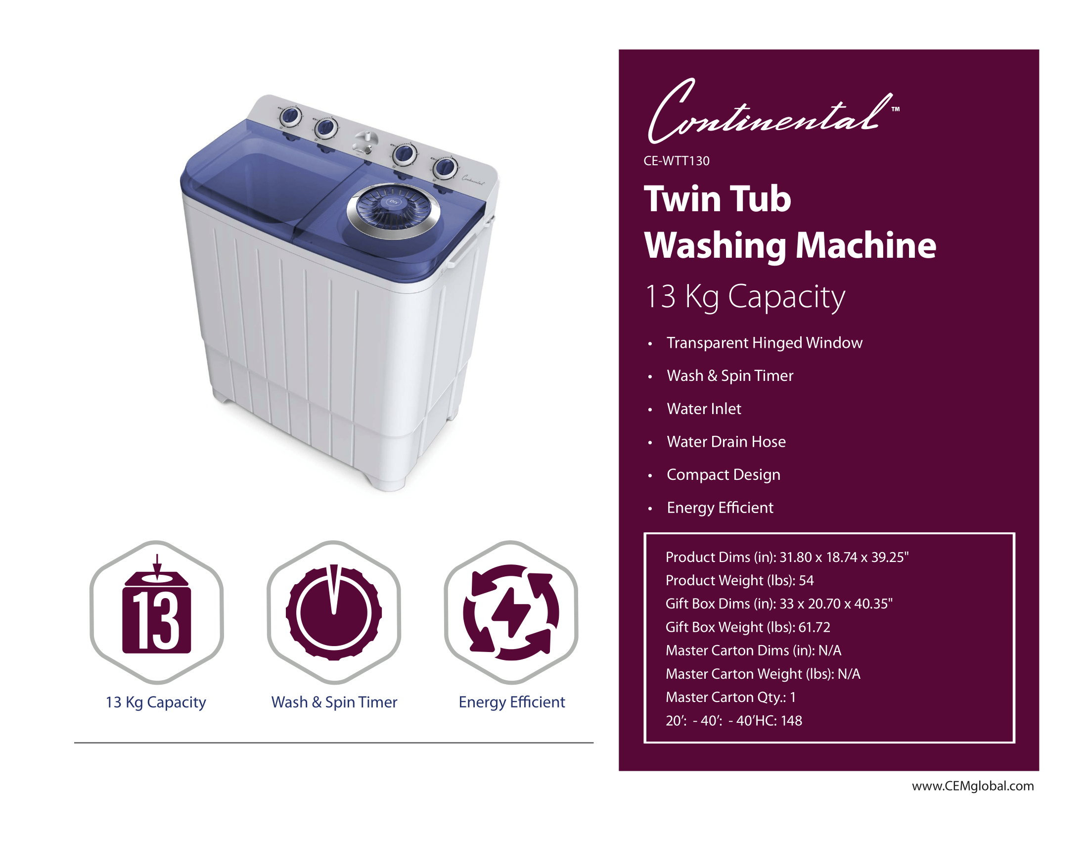 Twin Tub Washing Machine 13 Kg Capacity