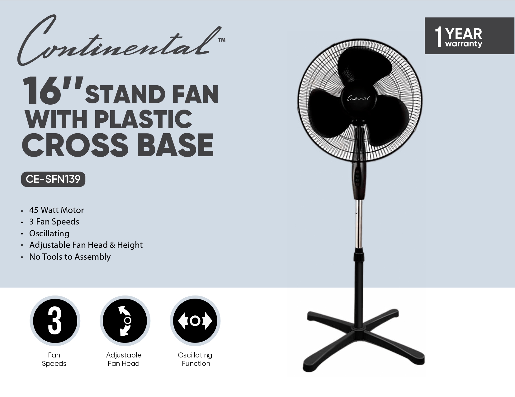 16’’STAND FAN WITH PLASTIC CROSS BASE
