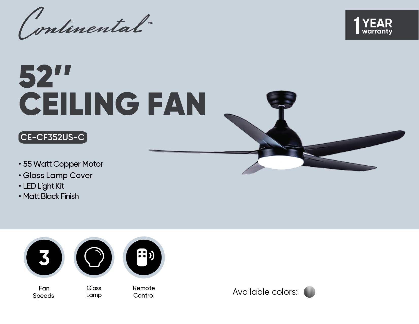 52" Ceiling Fan w/ Remote Control
