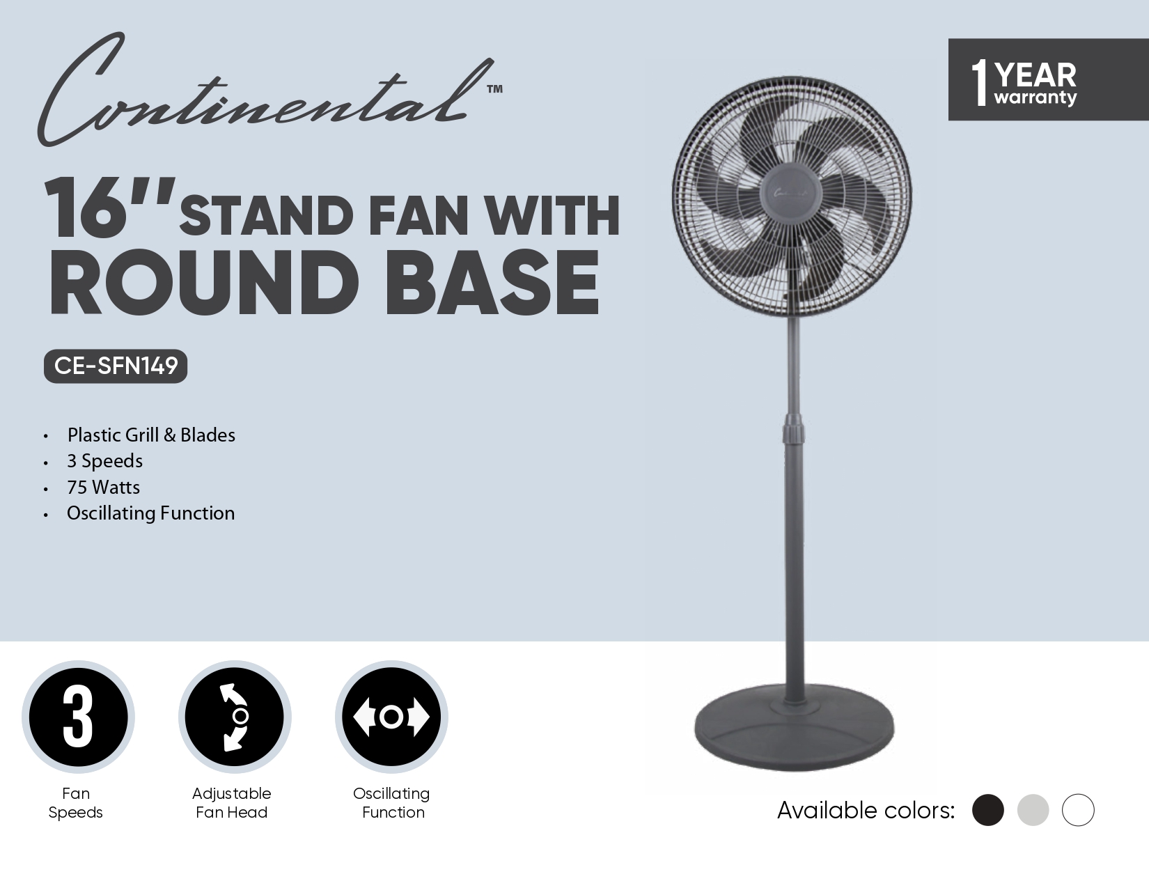 16’’STAND FAN WITH ROUND BASE