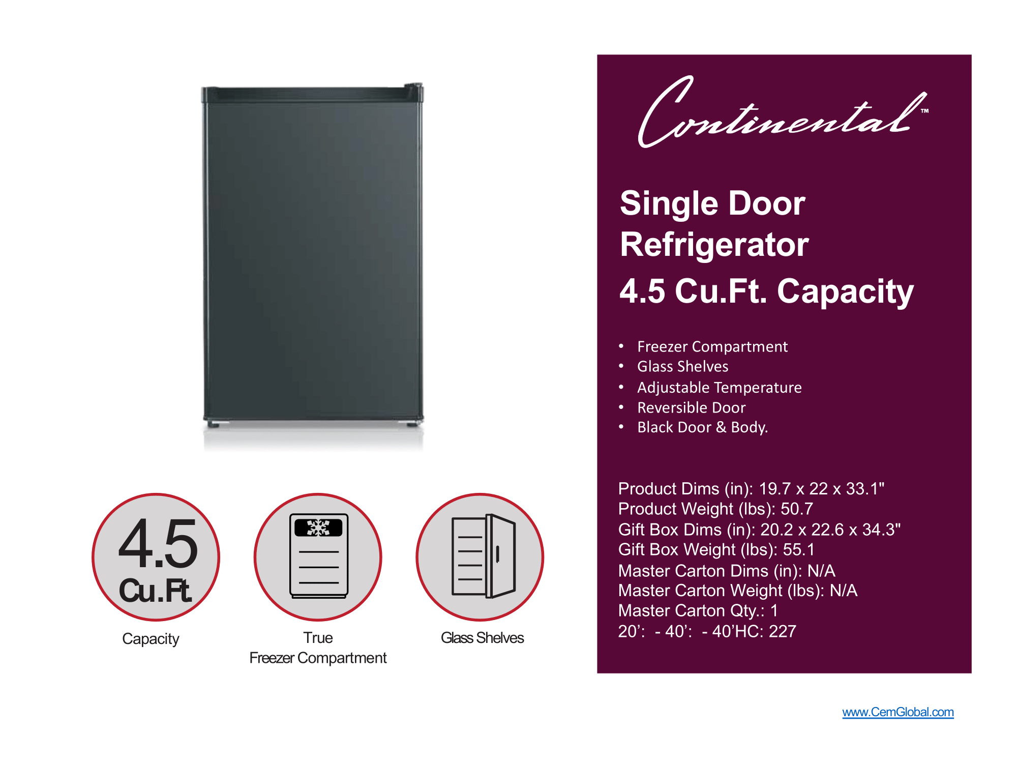 Single Door 1 Refrigerator 4.5. Cu.ft. capacity
