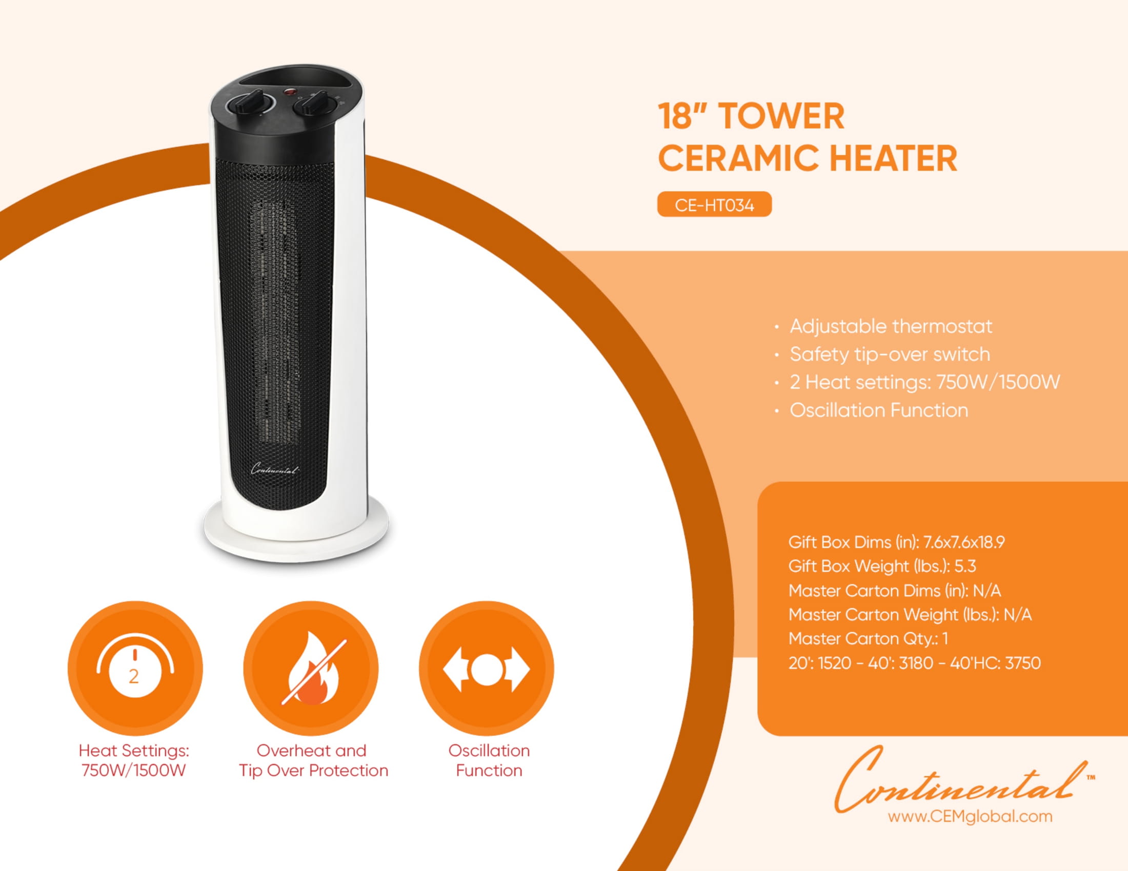 18" Tower Ceramic Heater