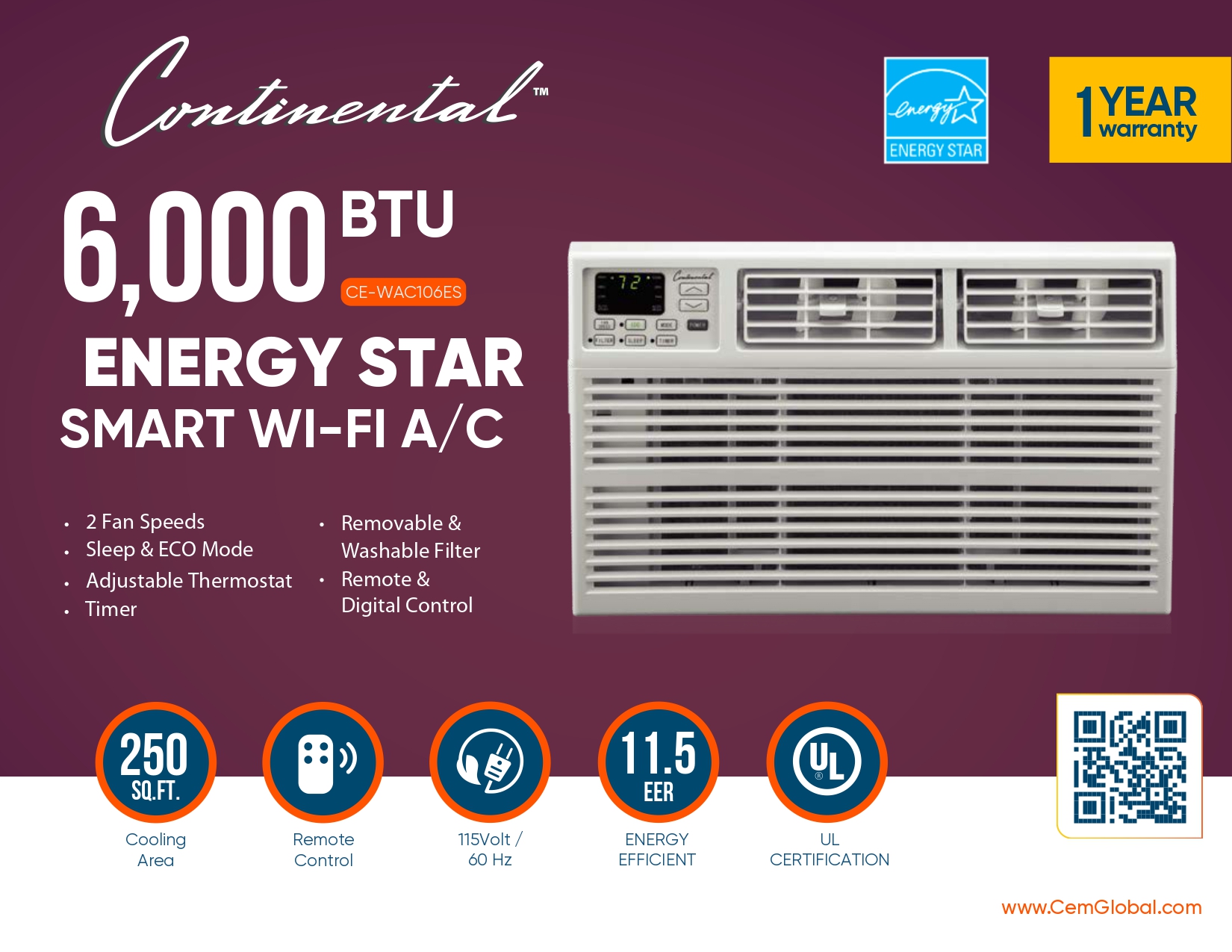 6,000 BTU ENERGY STAR SMART WI-FI A/C