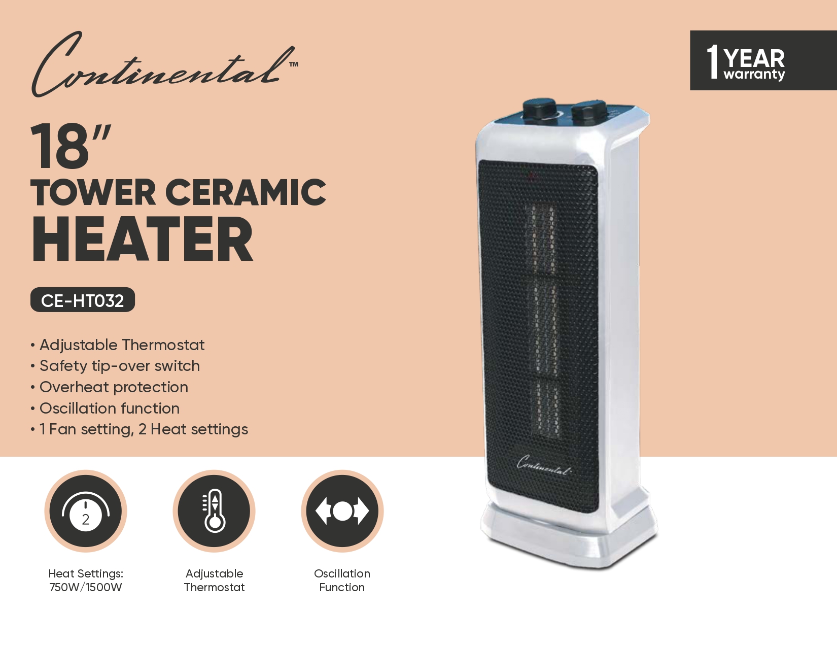 18" Tower Ceramic Heater