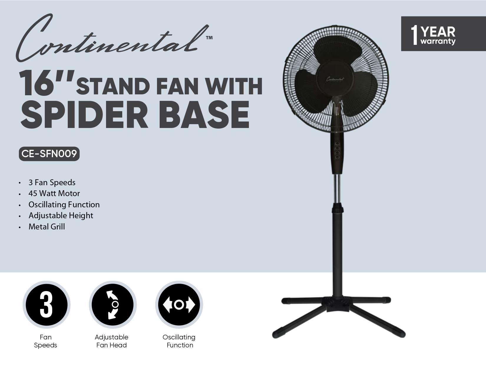 16’’STAND FAN WITH SPIDER BASE