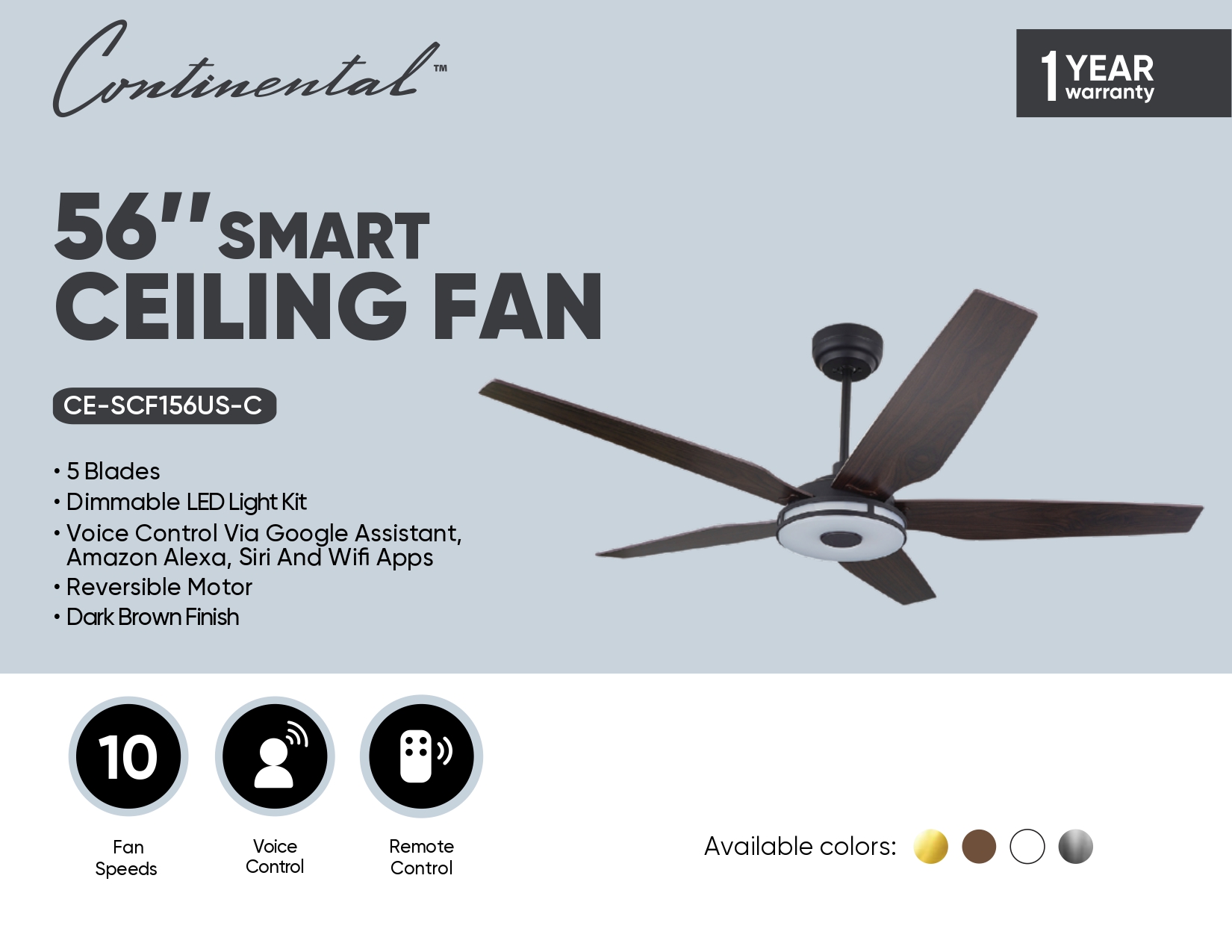 56" Smart Ceiling Fan w/ Remote Control