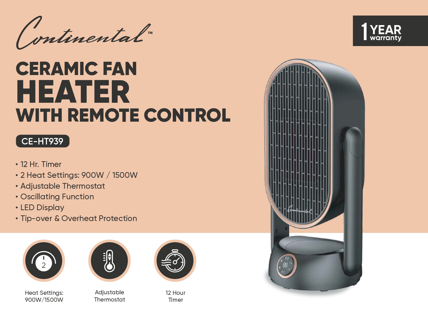 CERAMIC FAN HEATER WITH REMOTE CONTROL