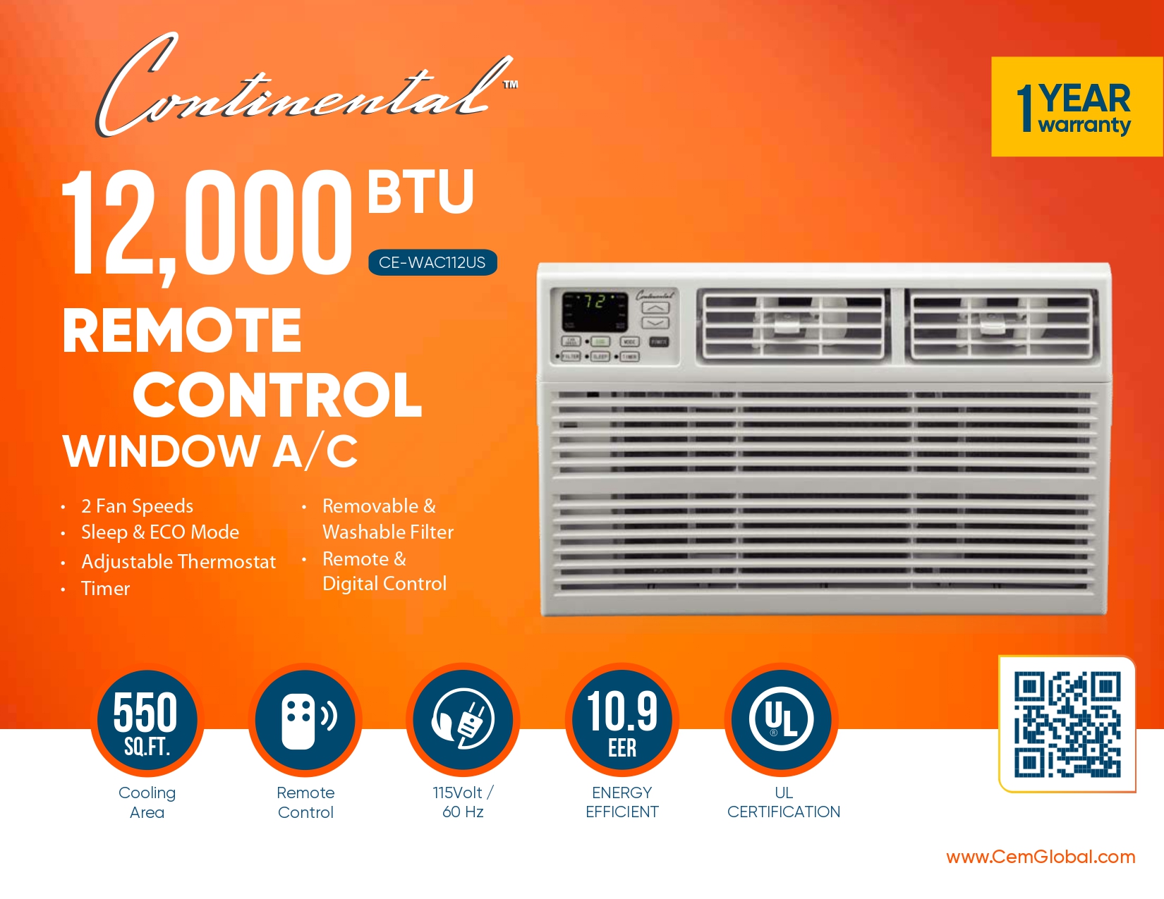 12,000 BTU REMOTE CONTROL WINDOW A/C