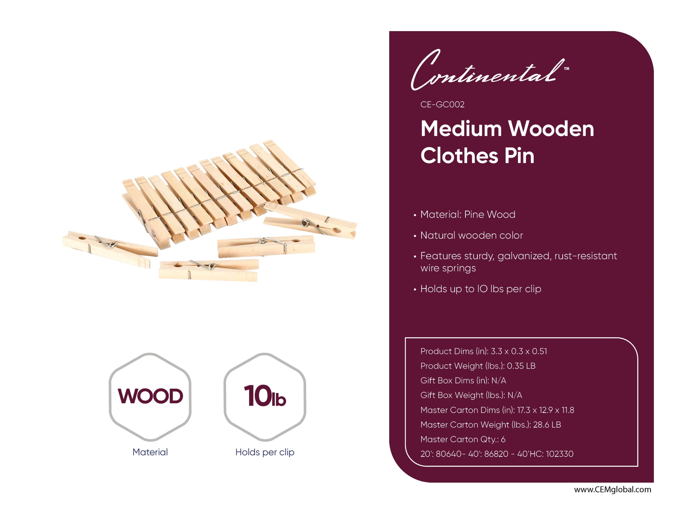 Medium Wooden Clothes Pin