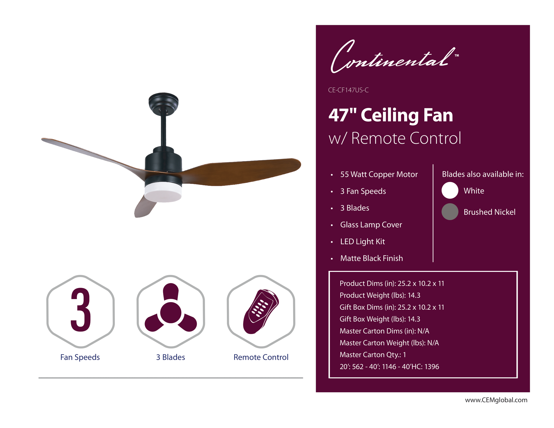 47" Ceiling Fan w/ Remote Control