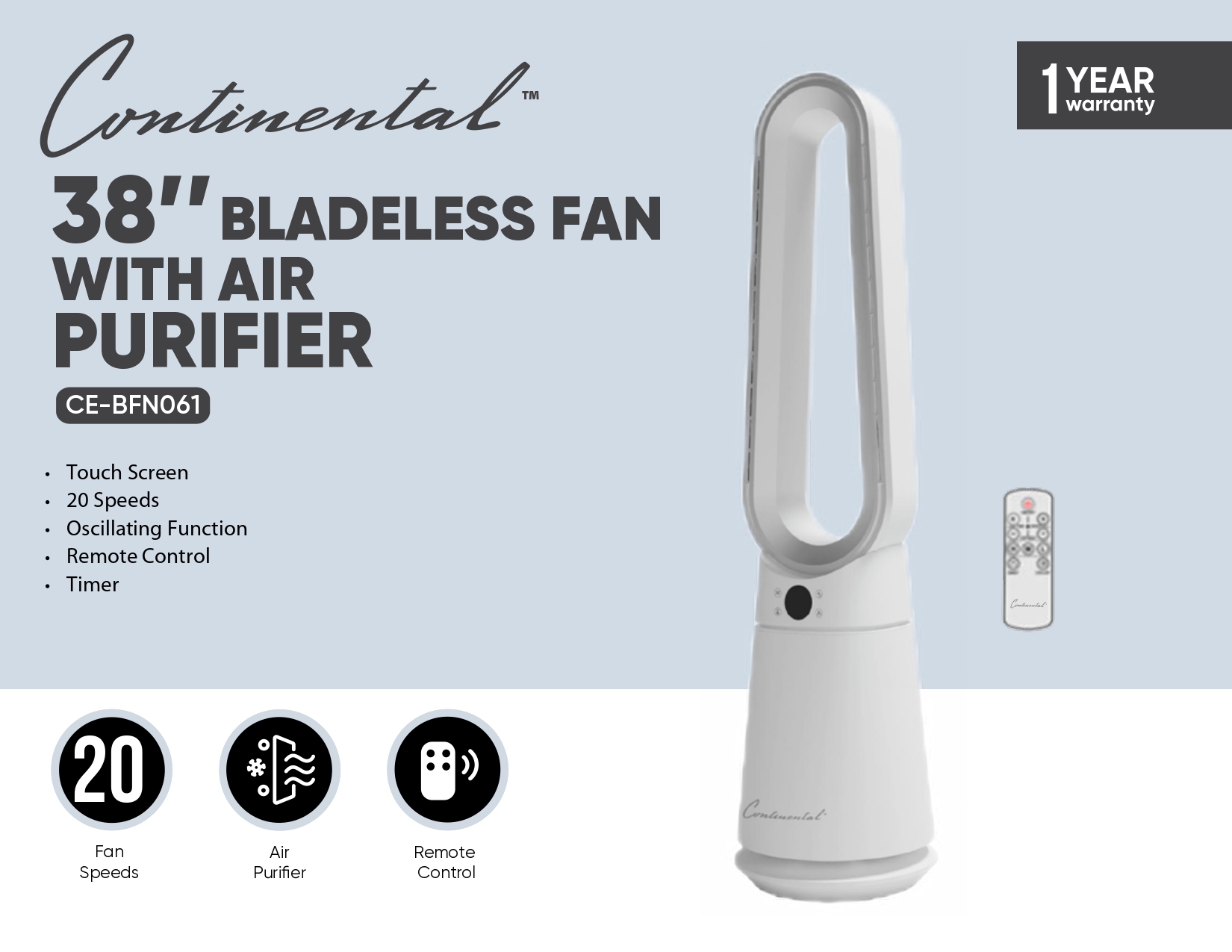 38’’BLADELESS FAN WITH AIR PURIFIER