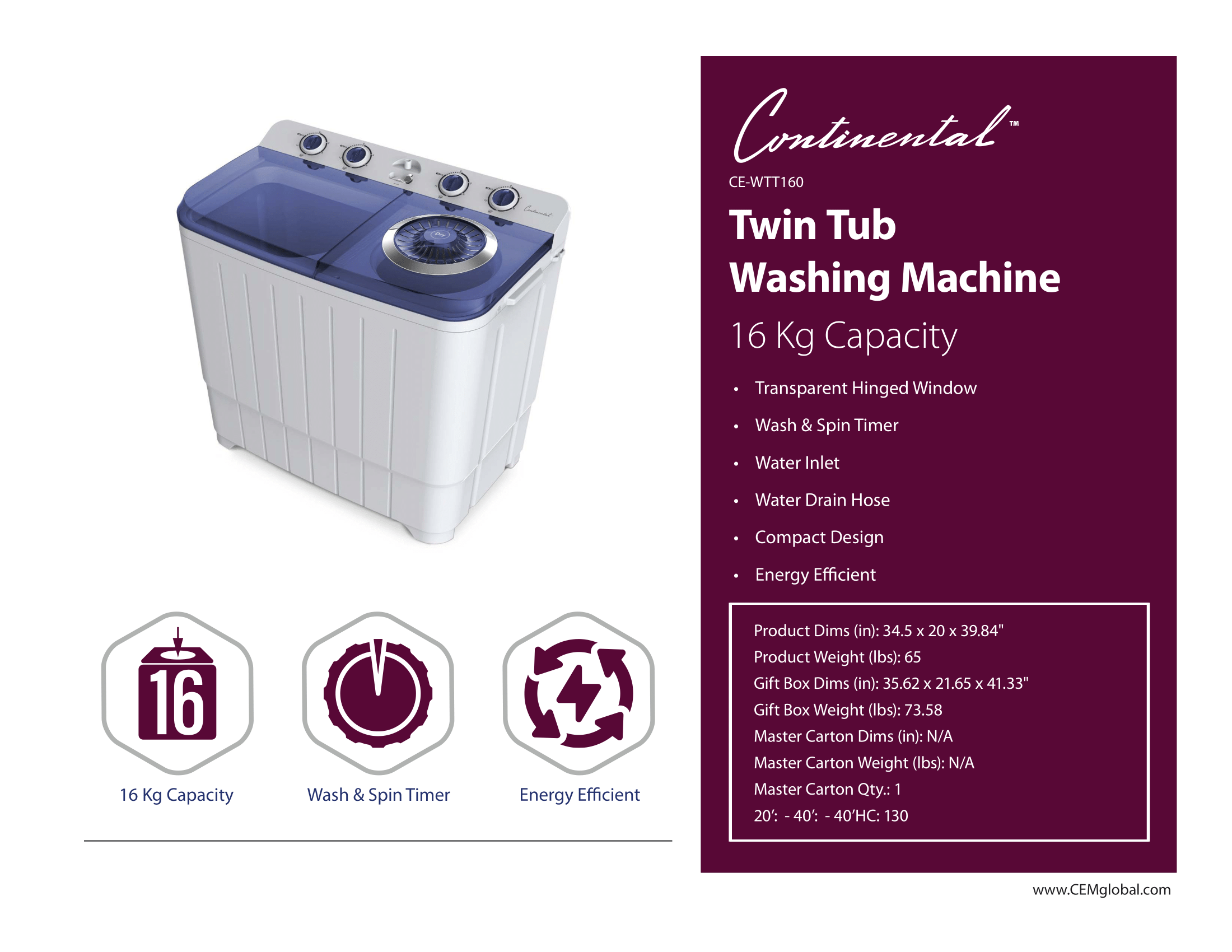 Twin Tub Washing Machine 16 Kg Capacity