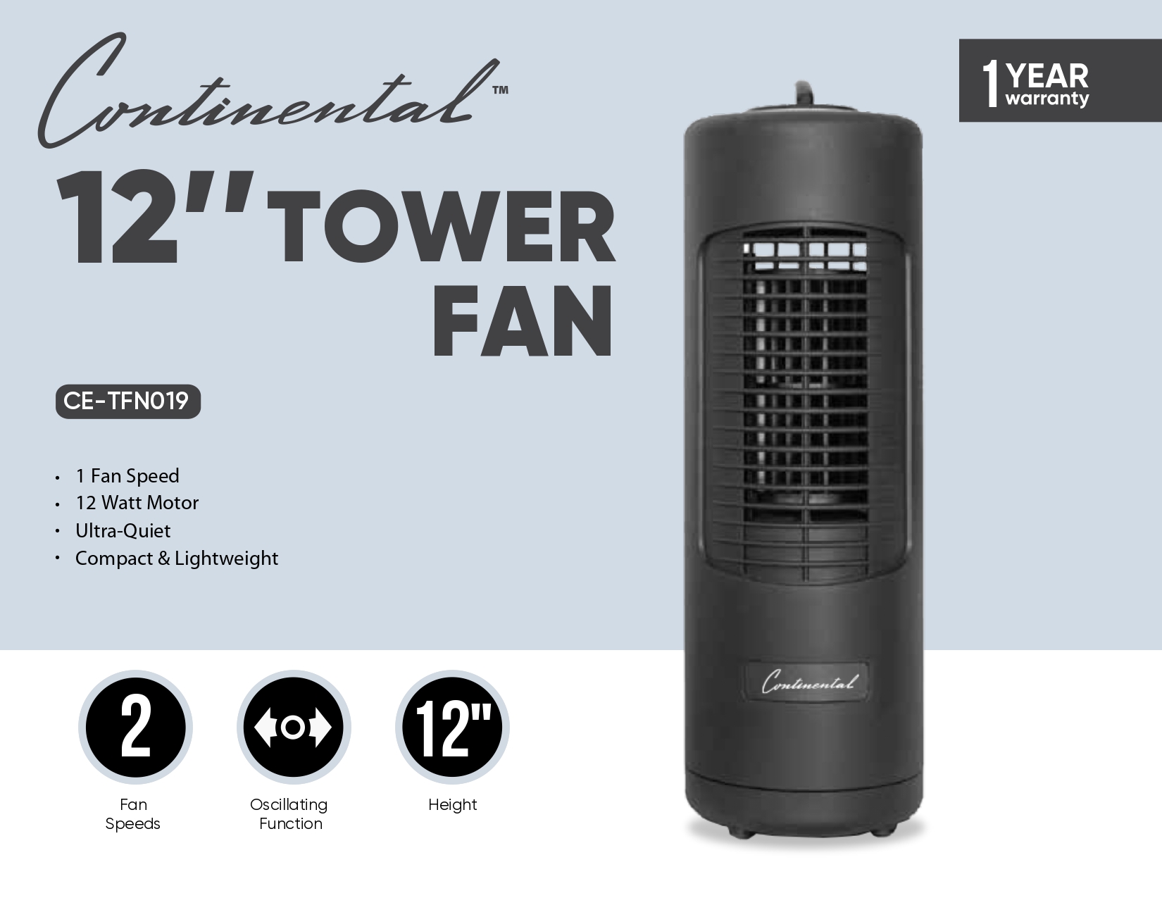 12" Tower Fan