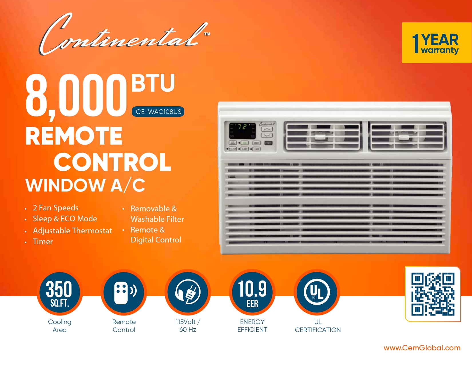 8,000 BTU REMOTE CONTROL WINDOW A/C