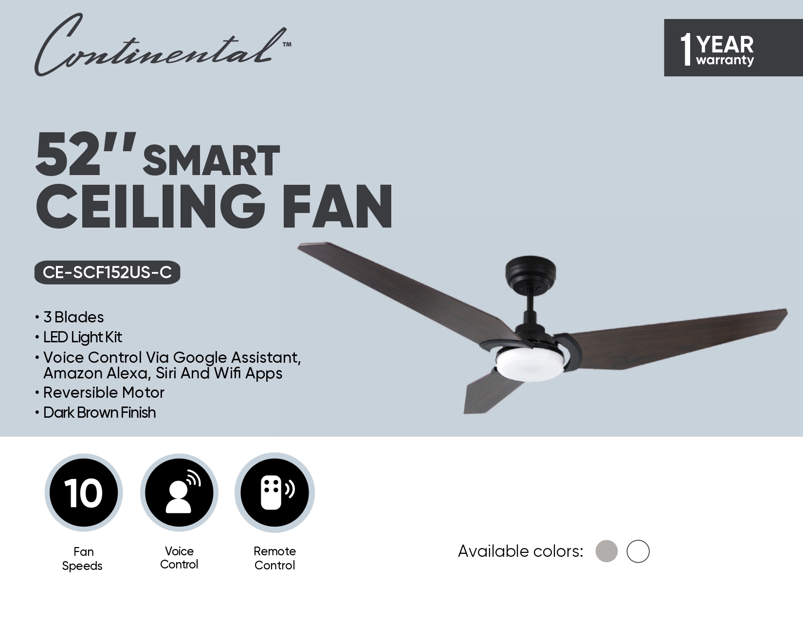 52" Smart Ceiling Fan w/ Remote Control