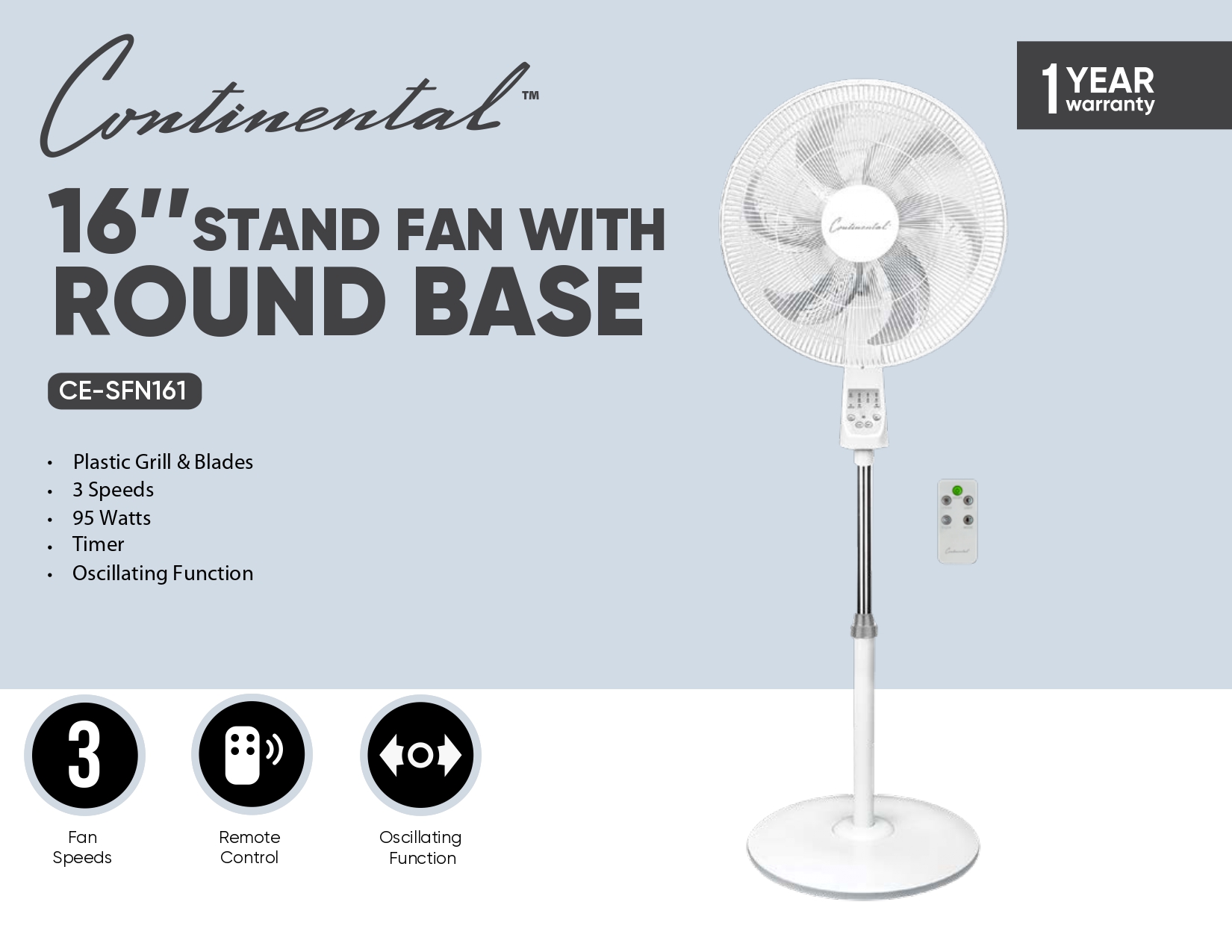 16’’STAND FAN WITH ROUND BASE