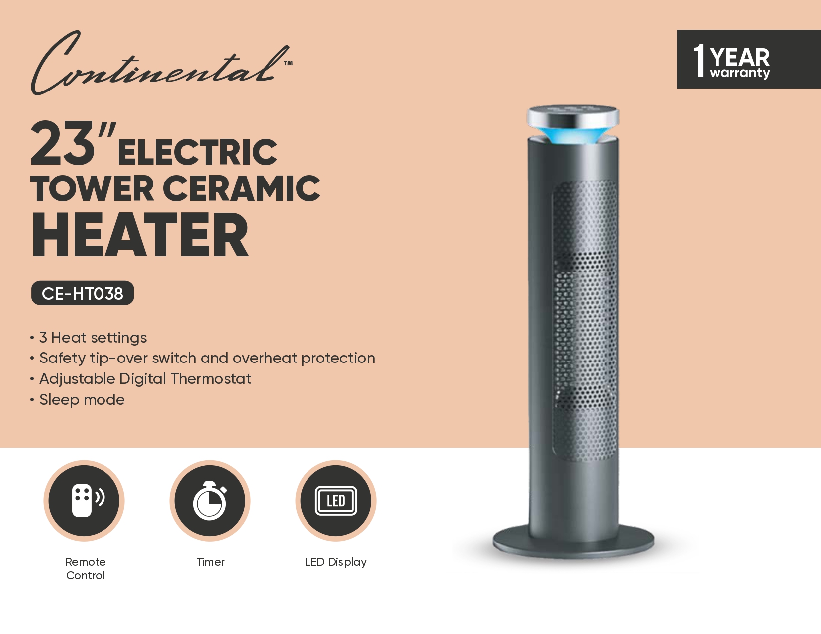 23” ELECTRIC TOWER CERAMIC HEATER