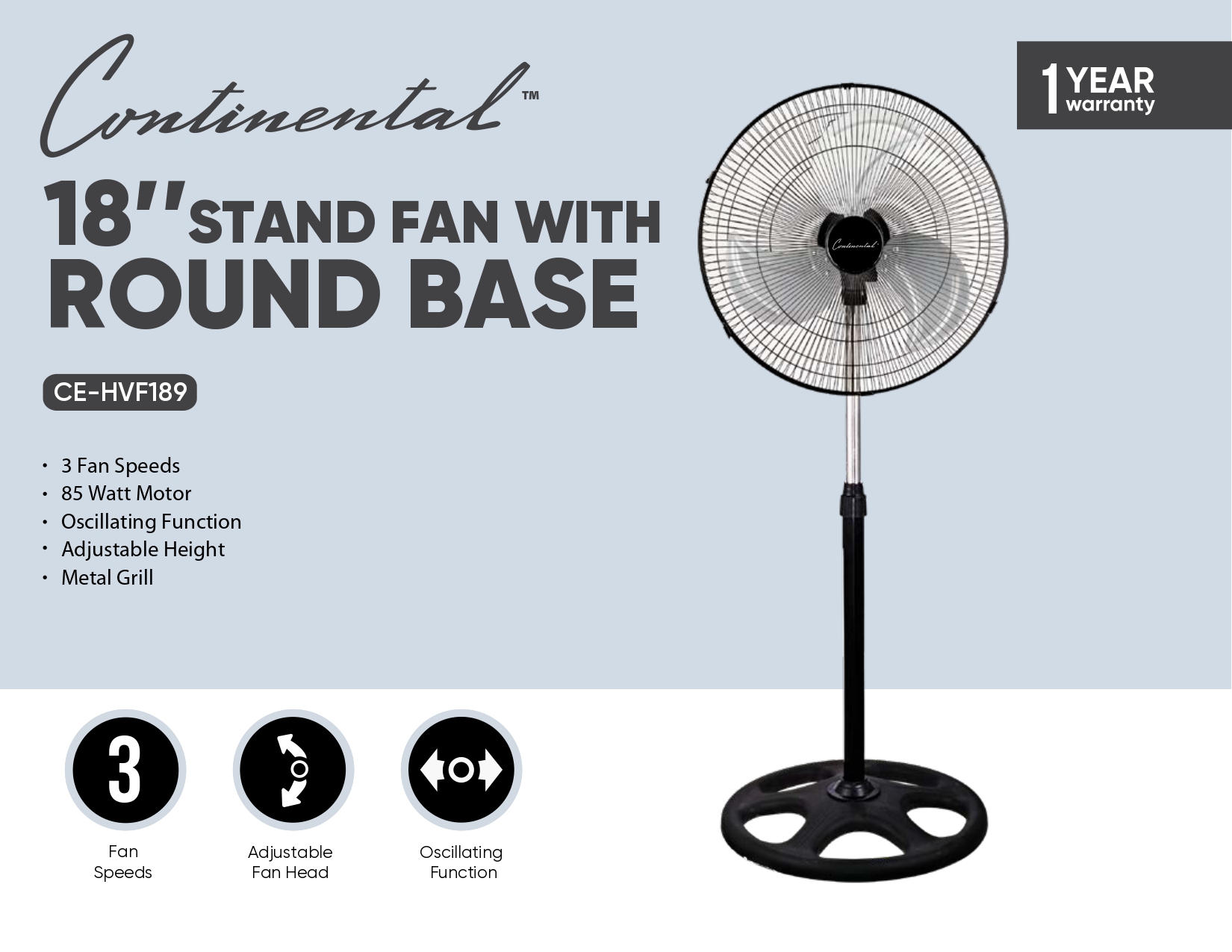 18’’STAND FAN WITH ROUND BASE
