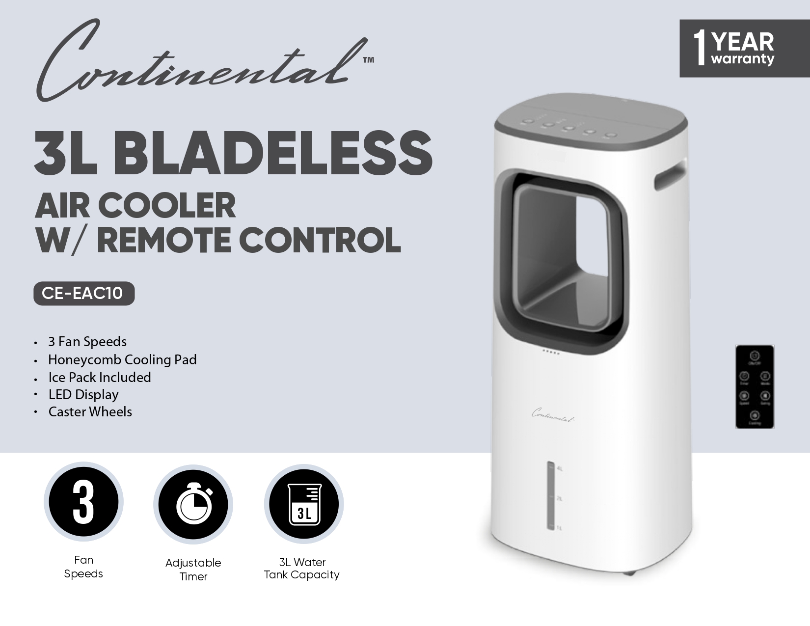 3L BLADELESS AIR COOLER W/ REMOTE CONTROL