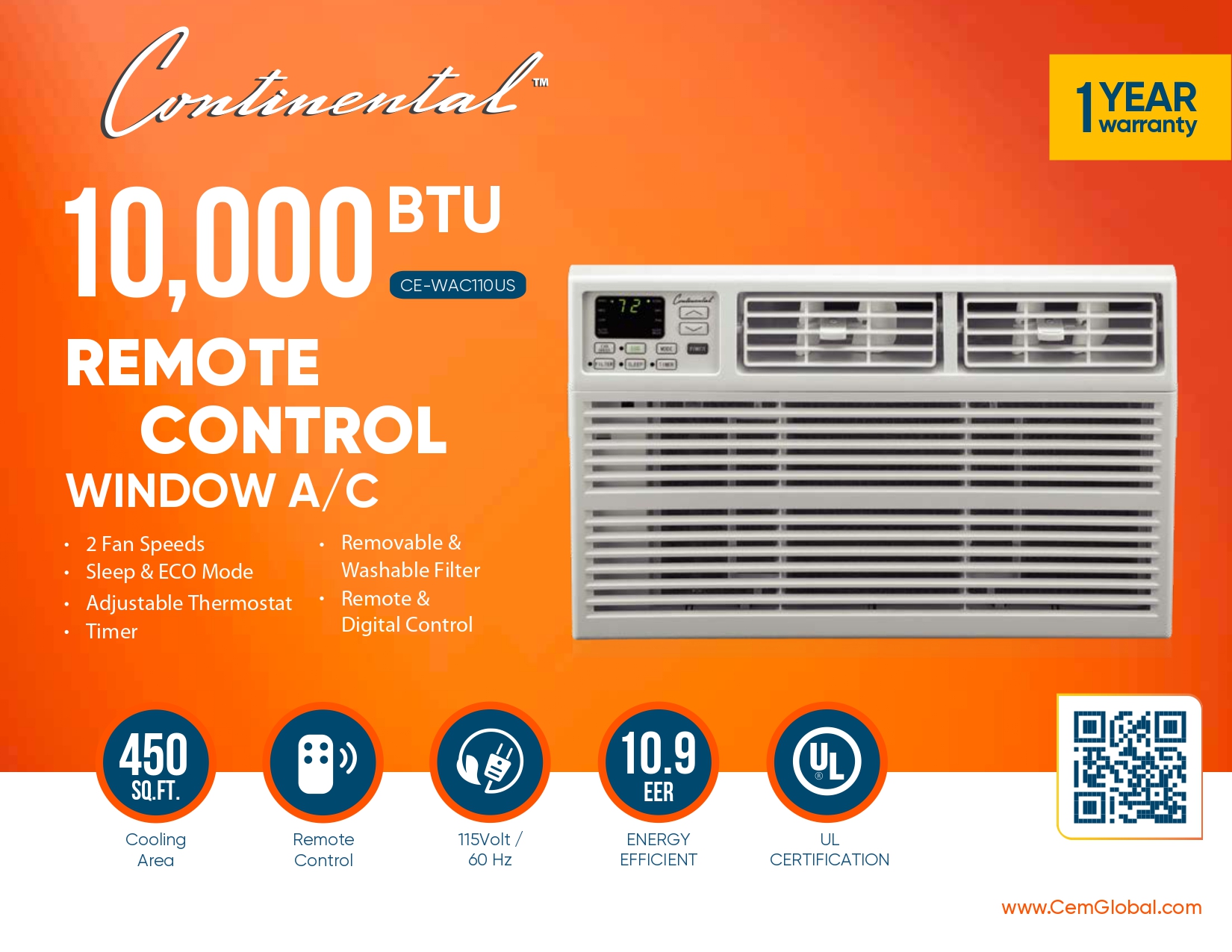 10,000 BTU REMOTE CONTROL WINDOW A/C