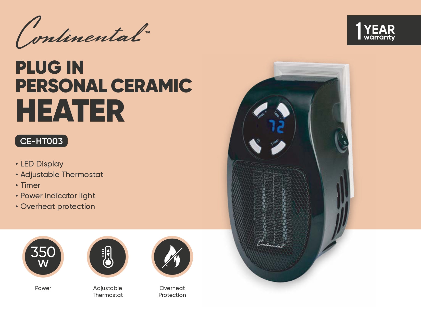 Plug In Personal Ceramic Heater