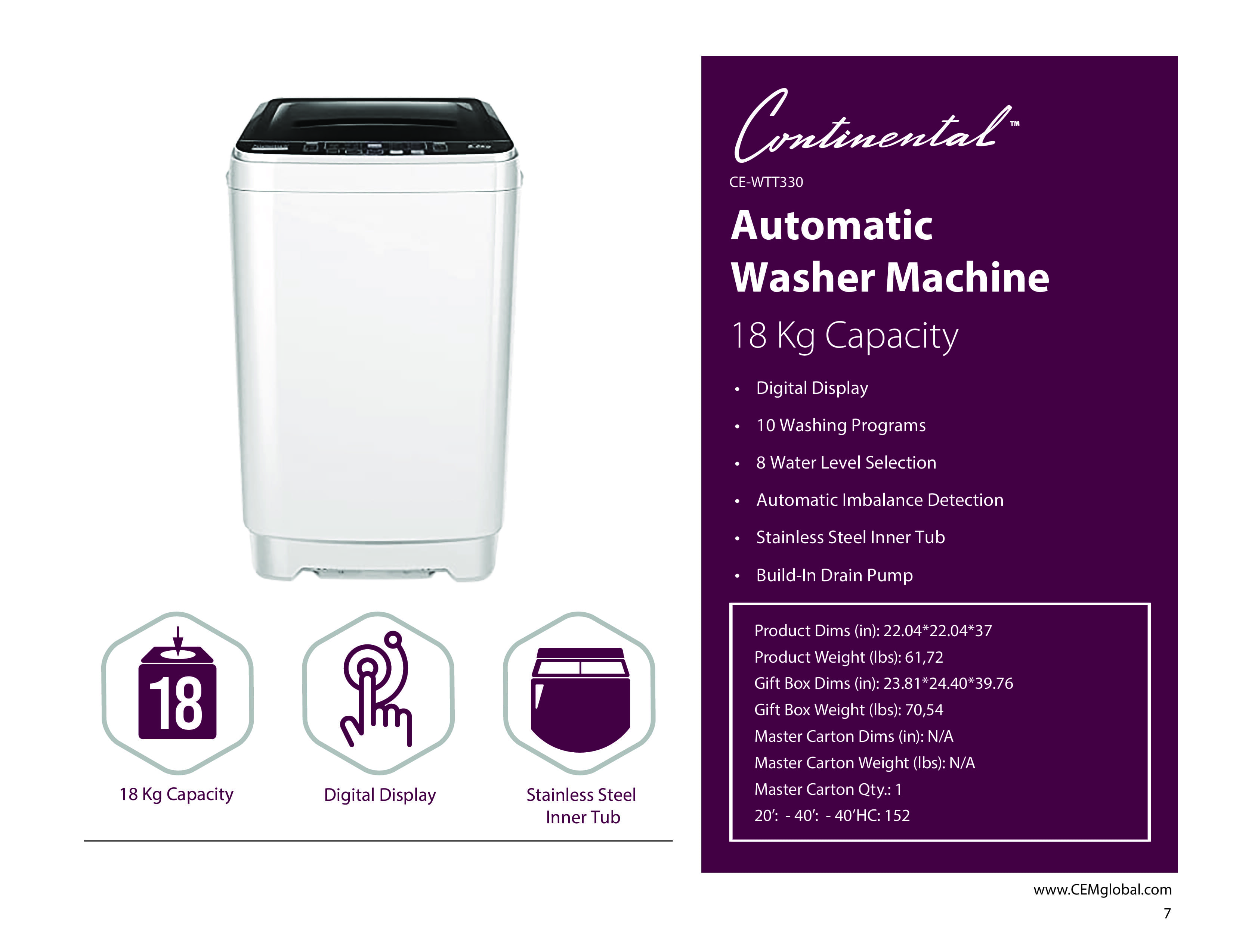 Automatic Washer Machine 18 Kg Capacity